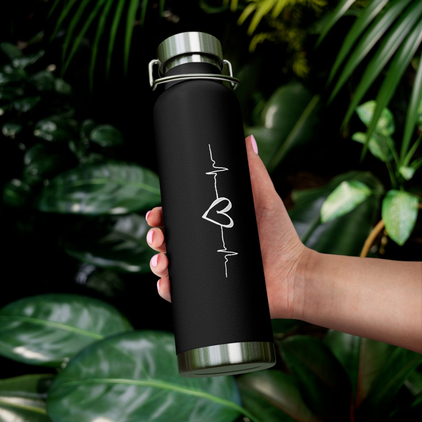 Heart Lifeline Black Water Bottle-Copper Vacuum Insulated Bottle, 22oz